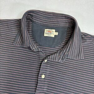 Faherty Brand Men's Polo Shirt Striped Natural Indigo Dyed Blue Size Medium